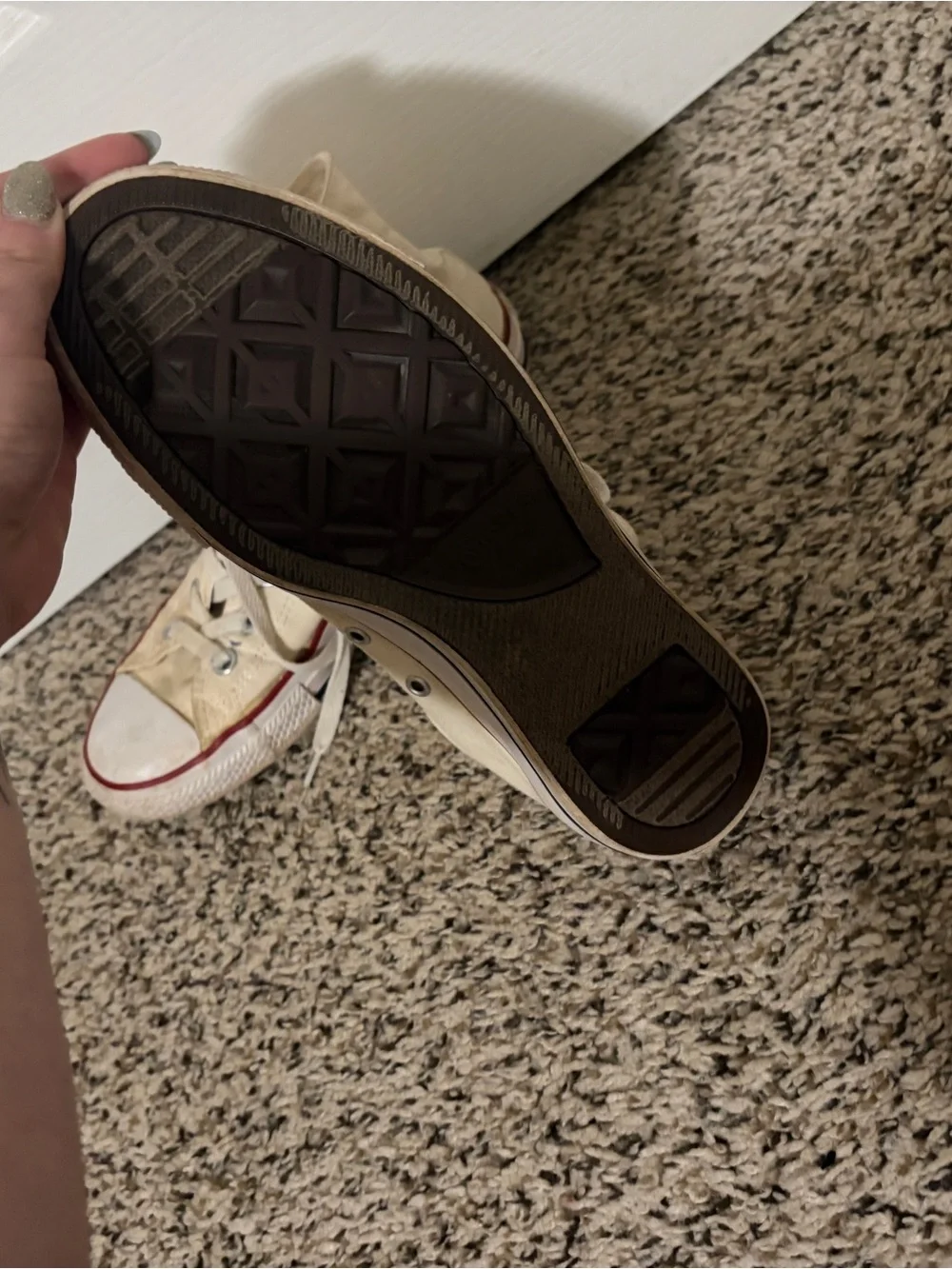 High-Top Canvas Sneakers in Cream with Red Accent